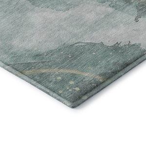 HomeRoots 9' X 12' Teal Green & Ivory Abstract Area Rug - Washable, UV-Protected, Durable & Stylish Design 694259