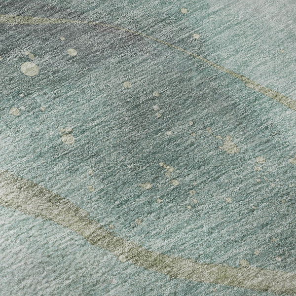 HomeRoots 9' X 12' Teal Green & Ivory Abstract Area Rug - Washable, UV-Protected, Durable & Stylish Design 694259