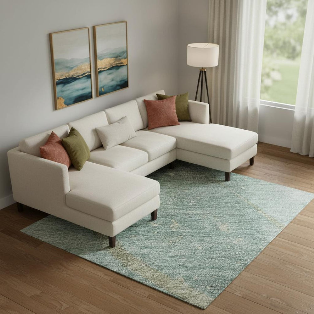 HomeRoots 10' X 14' Teal Green & Ivory Abstract Area Rug – Washable, UV Protected, Non-Slip for High-Traffic Spaces 694260