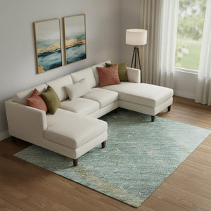 HomeRoots 10' X 14' Teal Green & Ivory Abstract Area Rug – Washable, UV Protected, Non-Slip for High-Traffic Spaces 694260