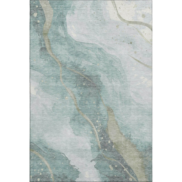 HomeRoots 10' X 14' Teal Green & Ivory Abstract Area Rug – Washable, UV Protected, Non-Slip for High-Traffic Spaces 694260