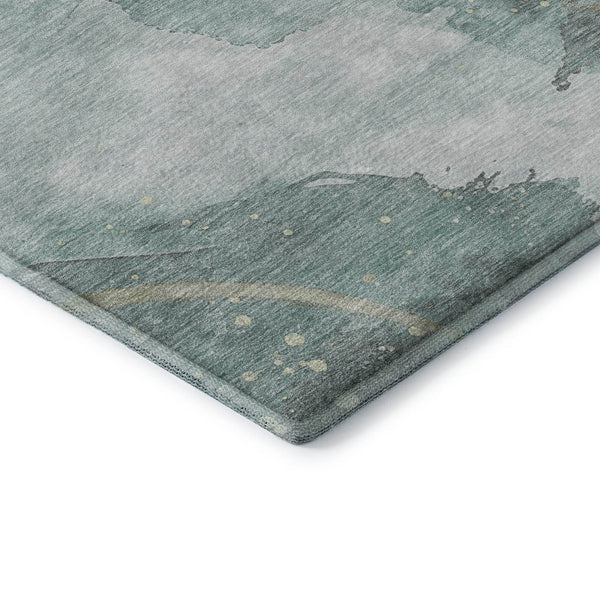 HomeRoots 10' X 14' Teal Green & Ivory Abstract Area Rug – Washable, UV Protected, Non-Slip for High-Traffic Spaces 694260