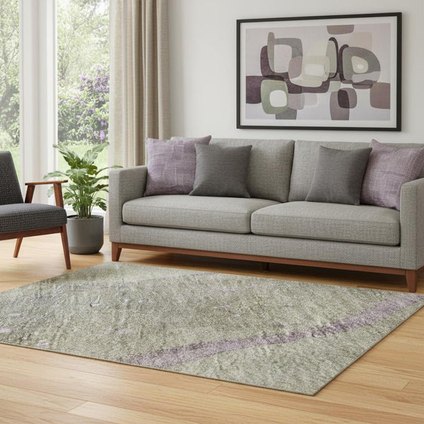 HomeRoots 5' X 8' Abstract Washable Area Rug in Soft Taupe, Lavender & Ivory with UV Protection & Non-Slip Backing 694262