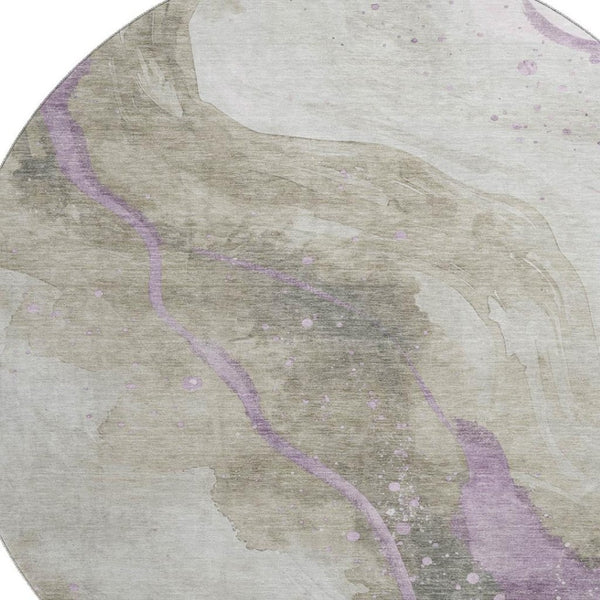 HomeRoots 8' X 8' Abstract Round Rug in Taupe, Lavender & Ivory – Washable, UV-Protected, Durable & Stylish! 694263