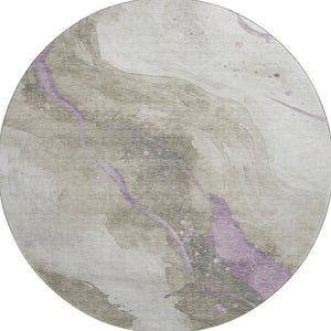 HomeRoots 8' X 8' Abstract Round Rug in Taupe, Lavender & Ivory – Washable, UV-Protected, Durable & Stylish! 694263