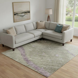 HomeRoots 9' X 12' Stylish Taupe Lavender Ivory Abstract Washable Area Rug with UV Protection & Easy Care 694265