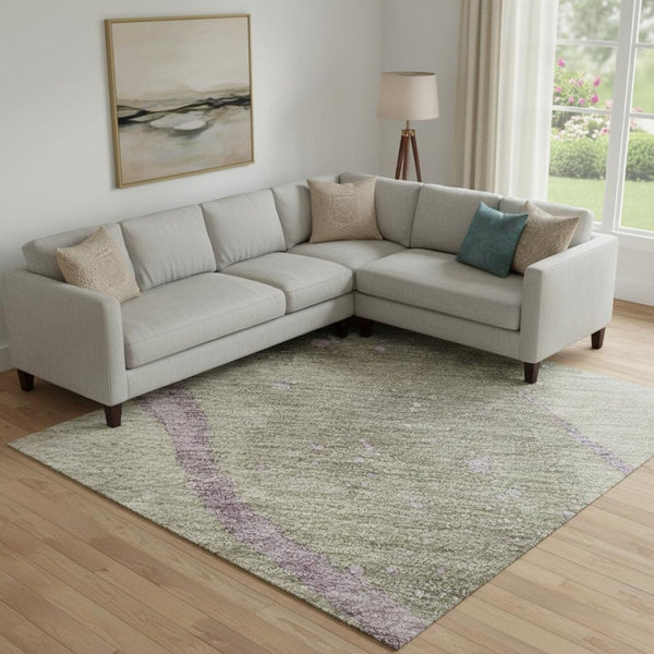 HomeRoots 9' X 12' Stylish Taupe Lavender Ivory Abstract Washable Area Rug with UV Protection & Easy Care 694265