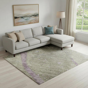 HomeRoots 10' X 14' Taupe Lavender Ivory Abstract Area Rug - Washable, UV Protected & Perfect for High-Traffic Spaces 694266