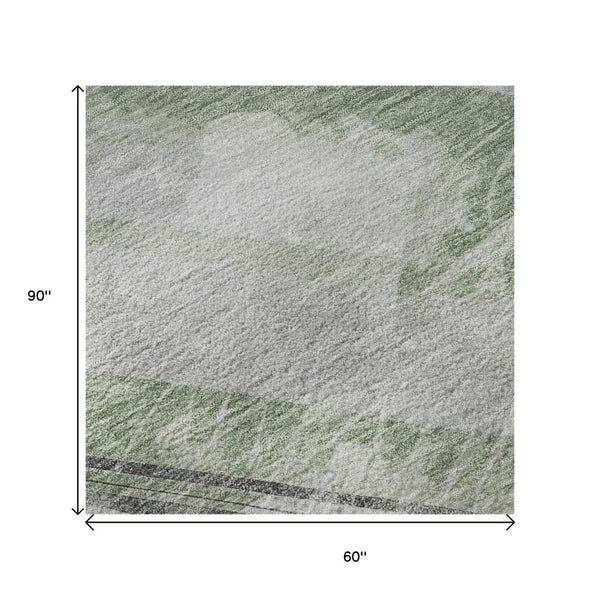 HomeRoots 5' X 8' Artichoke Green Striped Washable Area Rug - Durable, UV Protected & Stain Resistant Design 694268