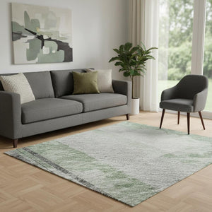 HomeRoots 5' X 8' Artichoke Green Striped Washable Area Rug - Durable, UV Protected & Stain Resistant Design 694268