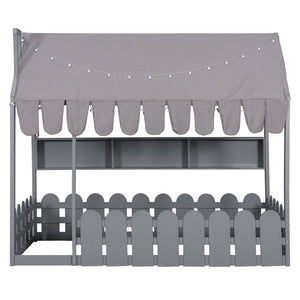 English Elm {slats Are Not Included} Twin Montessori House Floor Bed Kids Tent Lights Shelves Pinewood Frame Gray N708P407962E