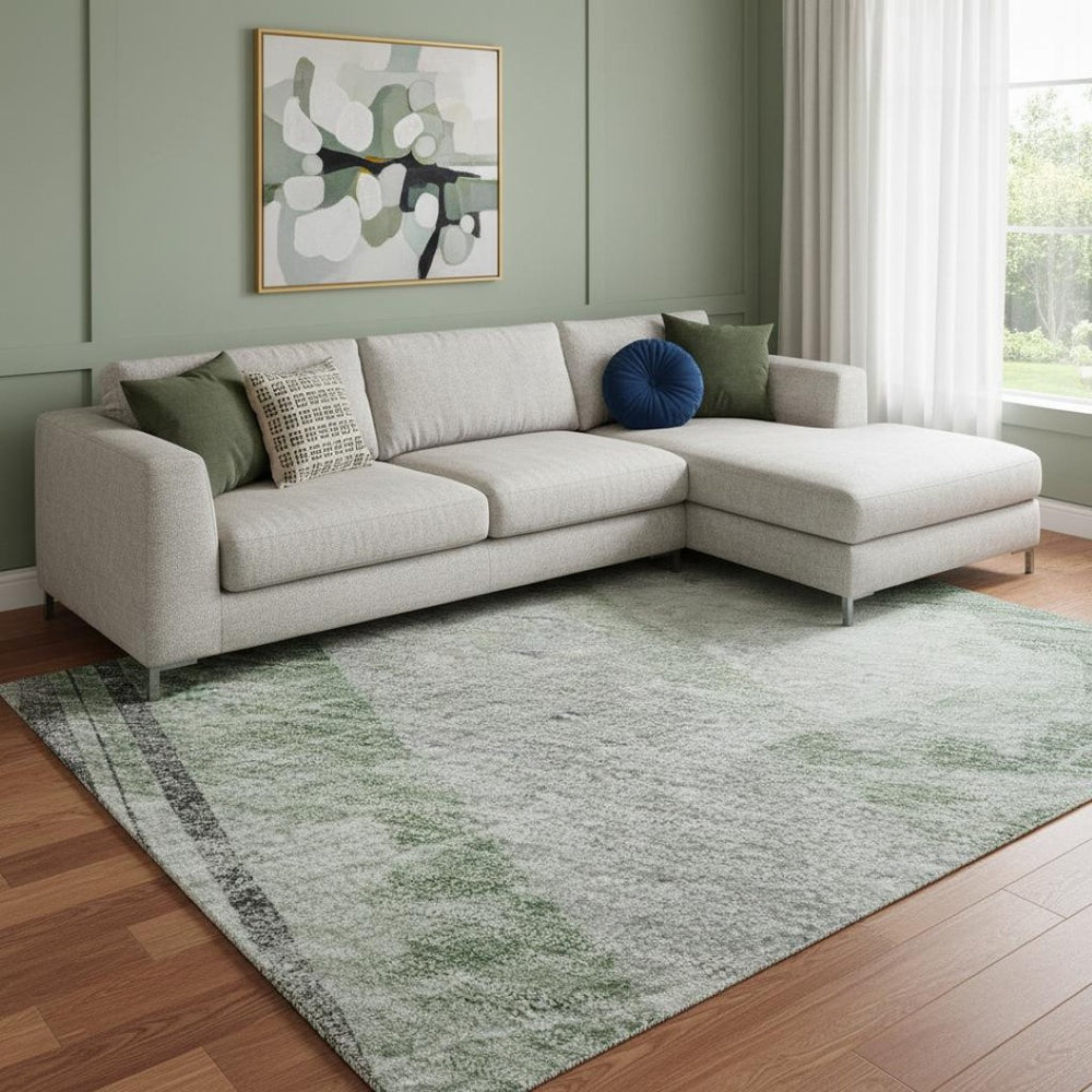 HomeRoots 8' Artichoke Green Charcoal and Ivory Striped Area Rug - Washable, UV Protected, Durable Design! 694270