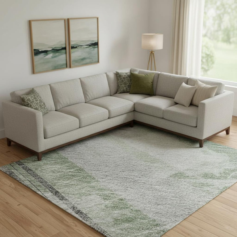 HomeRoots 9' X 12' Artichoke Green Striped Area Rug - Washable, UV Protected & Durable for High-Traffic Spaces 694271
