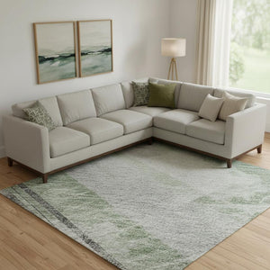 HomeRoots 9' X 12' Artichoke Green Striped Area Rug - Washable, UV Protected & Durable for High-Traffic Spaces 694271