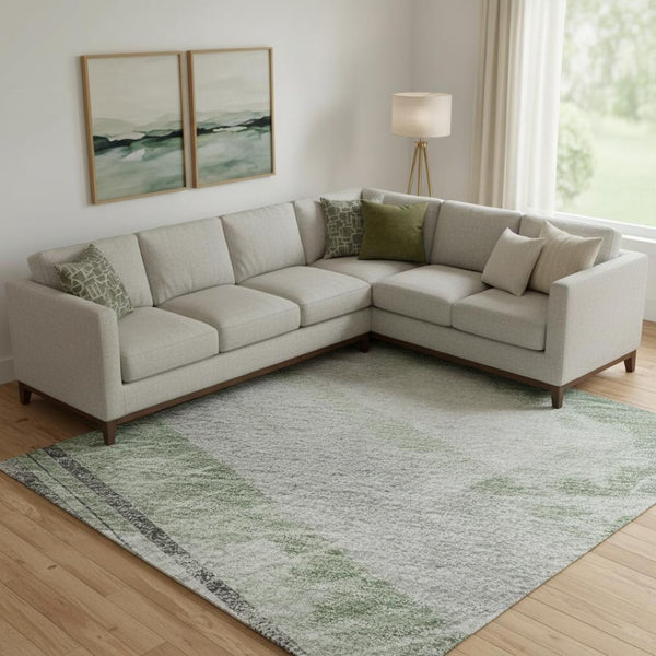 HomeRoots 9' X 12' Artichoke Green Striped Area Rug - Washable, UV Protected & Durable for High-Traffic Spaces 694271