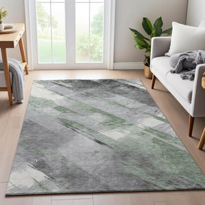 HomeRoots 9' X 12' Artichoke Green Striped Area Rug - Washable, UV Protected & Durable for High-Traffic Spaces 694271