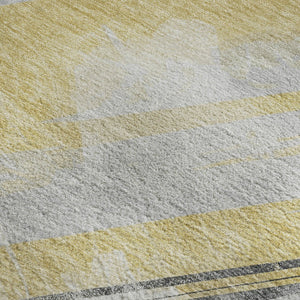 HomeRoots 5' X 8' Striped Area Rug in Gold, Gray & Ivory – Washable, UV-Protected, Stain-Resistant Design 694274