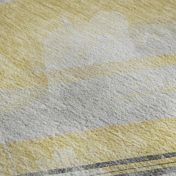 HomeRoots 5' X 8' Striped Area Rug in Gold, Gray & Ivory – Washable, UV-Protected, Stain-Resistant Design 694274
