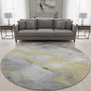 HomeRoots 8' X 8' Striped Washable Round Rug with UV Protection - Stylish, Durable, Perfect for High-Traffic Homes! 694275