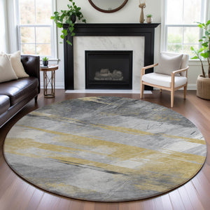 HomeRoots 8' X 8' Striped Washable Round Rug with UV Protection - Stylish, Durable, Perfect for High-Traffic Homes! 694275