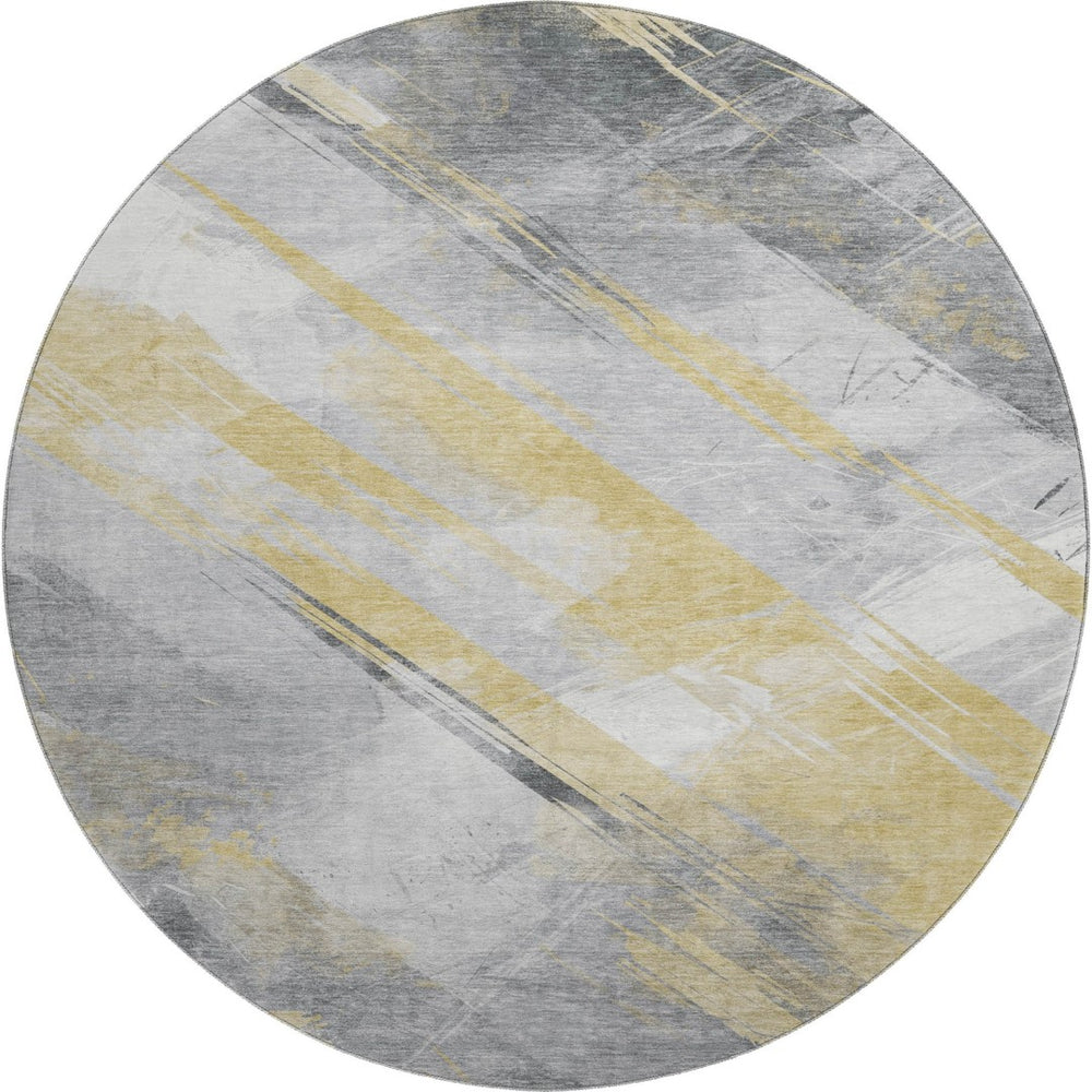 HomeRoots 8' X 8' Striped Washable Round Rug with UV Protection - Stylish, Durable, Perfect for High-Traffic Homes! 694275