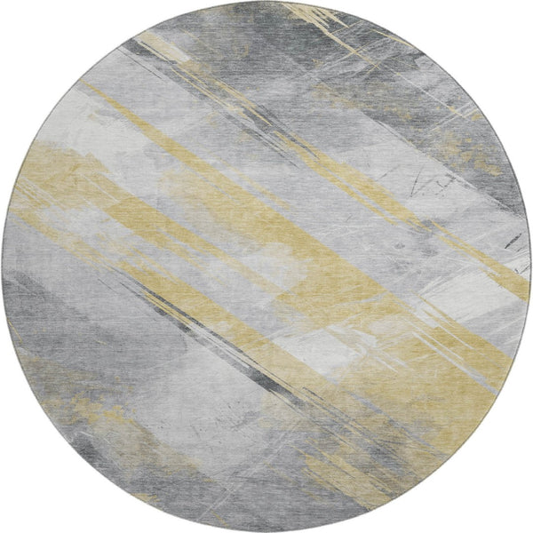 HomeRoots 8' X 8' Striped Washable Round Rug with UV Protection - Stylish, Durable, Perfect for High-Traffic Homes! 694275