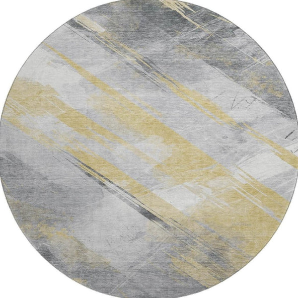 HomeRoots 8' X 8' Striped Washable Round Rug with UV Protection - Stylish, Durable, Perfect for High-Traffic Homes! 694275