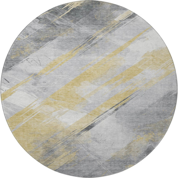 HomeRoots 8' X 8' Striped Washable Round Rug with UV Protection - Stylish, Durable, Perfect for High-Traffic Homes! 694275