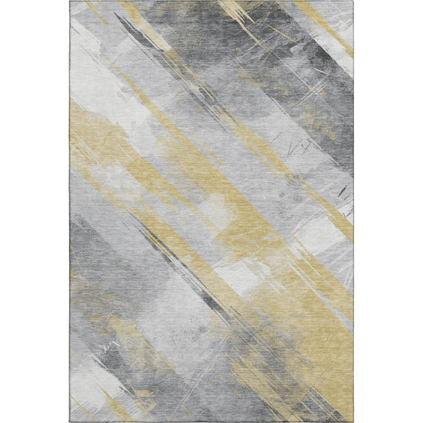 HomeRoots 8' Gold Gray Ivory Striped Washable Area Rug - UV Protected, Stain Resistant, Perfect for High-Traffic Spaces 694276