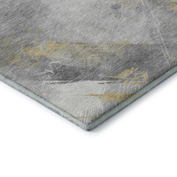 HomeRoots 8' Gold Gray Ivory Striped Washable Area Rug - UV Protected, Stain Resistant, Perfect for High-Traffic Spaces 694276