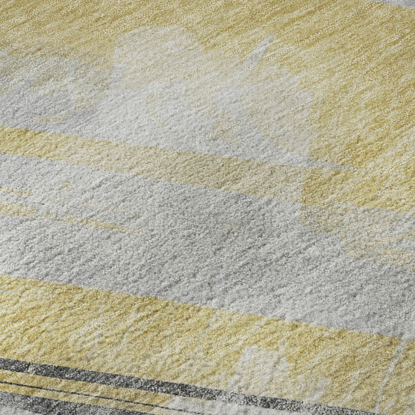 HomeRoots 9' X 12' Striped Area Rug in Gold, Gray & Ivory - Durable, Washable, UV Protected for Homes with Kids 694277