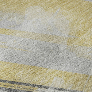 HomeRoots 10' X 14' Gold Gray Ivory Striped Area Rug - Washable, UV-Protected, Stylish for Busy Homes 694278
