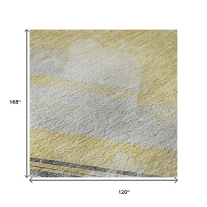HomeRoots 10' X 14' Gold Gray Ivory Striped Area Rug - Washable, UV-Protected, Stylish for Busy Homes 694278