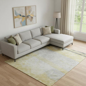 HomeRoots 10' X 14' Gold Gray Ivory Striped Area Rug - Washable, UV-Protected, Stylish for Busy Homes 694278
