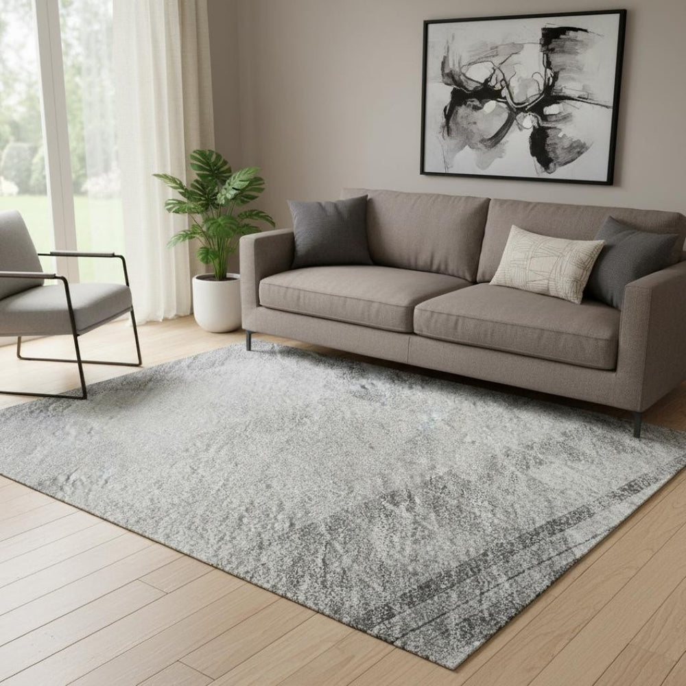 HomeRoots 5' X 8' Stylish Gray, Silver & Charcoal Striped Washable Area Rug with UV Protection & Non-Slip Backing 694280