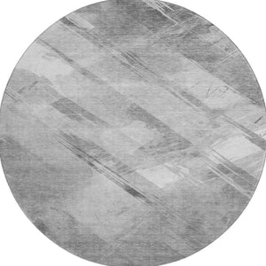HomeRoots 8' Round Rug in Gray, Silver & Charcoal Stripes - Washable, UV-Protected, Durable & Stylish Design 694281