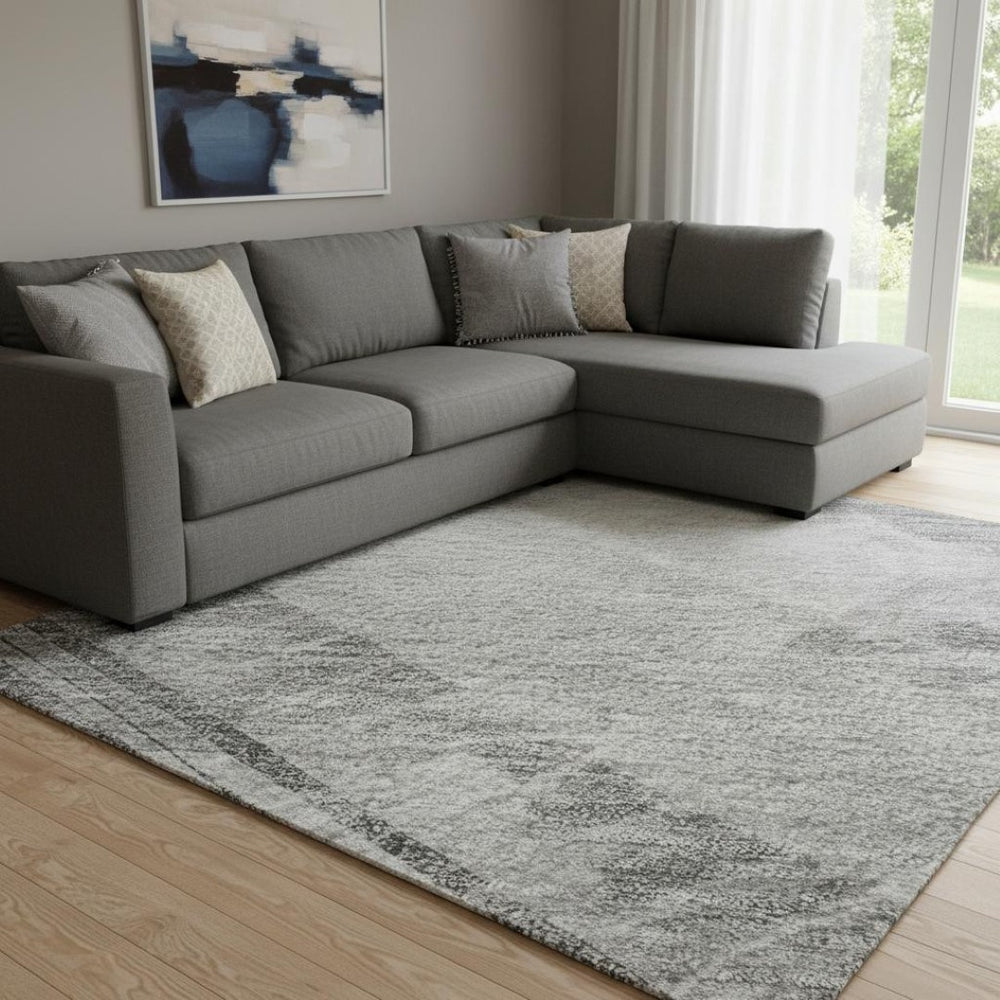 HomeRoots 8' Stylish Gray Silver Charcoal Striped Washable Area Rug - UV Protected, Durable & Easy Care! 694282