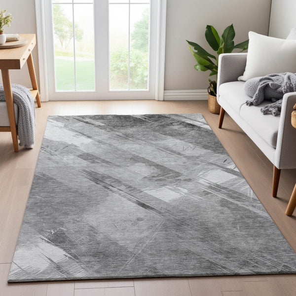 HomeRoots 10' Gray Silver Charcoal Striped Washable Area Rug – UV Protected, Stain Resistant & Durable Design 694284