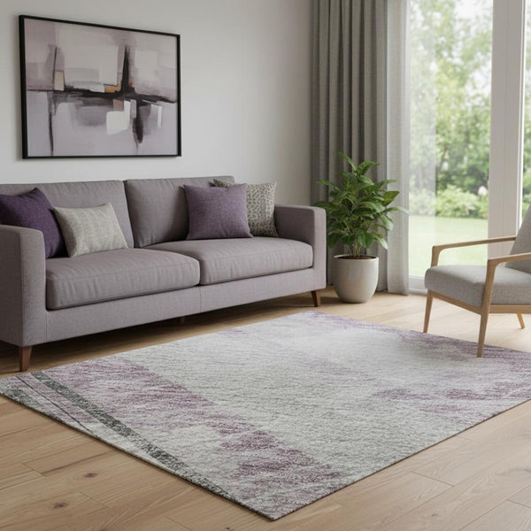 HomeRoots 5' X 8' Elegant Lavender Gray & Silver Striped Washable Area Rug with UV Protection & Non-Slip Backing 694286