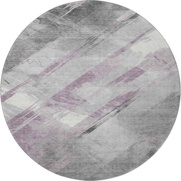 HomeRoots 8' X 8' Stylish Lavender Gray Striped Round Rug – Washable, UV-Protected, Durable & Non-Slip Design 694287