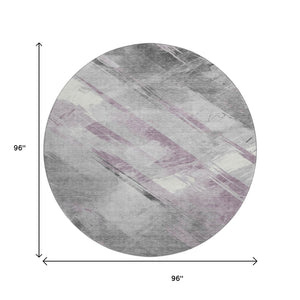 HomeRoots 8' X 8' Stylish Lavender Gray Striped Round Rug – Washable, UV-Protected, Durable & Non-Slip Design 694287
