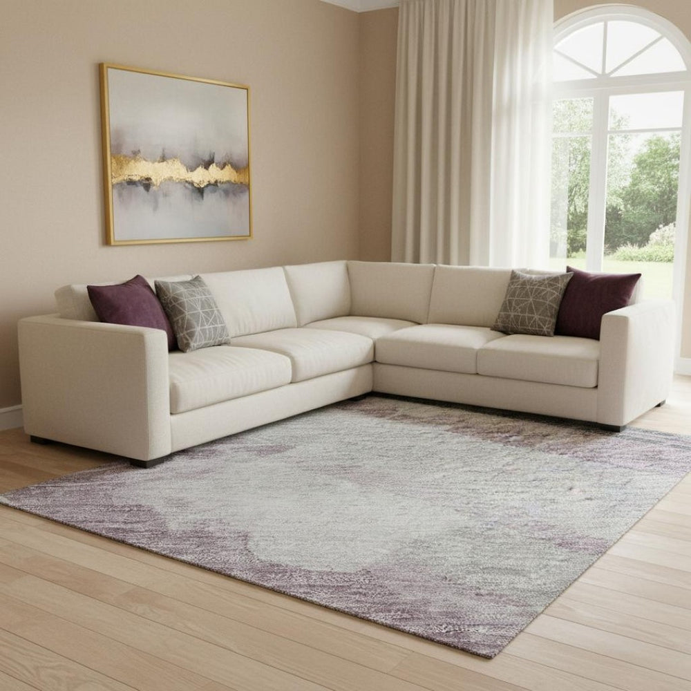 HomeRoots 8' Elegant Lavender Gray & Silver Striped Washable Area Rug - Durable, Stain-Resistant & UV Protected 694288