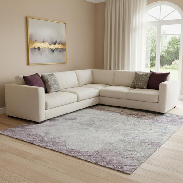 HomeRoots 8' Elegant Lavender Gray & Silver Striped Washable Area Rug - Durable, Stain-Resistant & UV Protected 694288