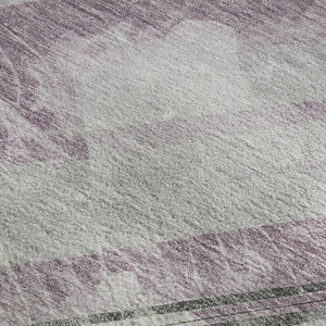 HomeRoots 8' Elegant Lavender Gray & Silver Striped Washable Area Rug - Durable, Stain-Resistant & UV Protected 694288