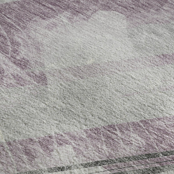 HomeRoots 8' Elegant Lavender Gray & Silver Striped Washable Area Rug - Durable, Stain-Resistant & UV Protected 694288