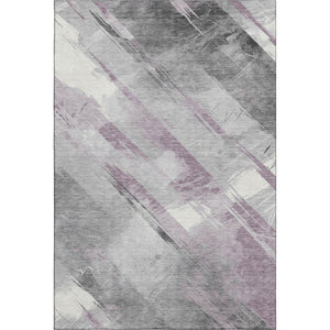 HomeRoots 9' X 12' Stylish Lavender Gray & Silver Striped Washable Area Rug with UV Protection & Durability 694289