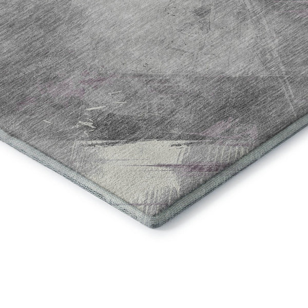 HomeRoots 9' X 12' Stylish Lavender Gray & Silver Striped Washable Area Rug with UV Protection & Durability 694289