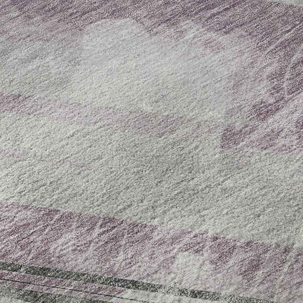 HomeRoots 9' X 12' Stylish Lavender Gray & Silver Striped Washable Area Rug with UV Protection & Durability 694289
