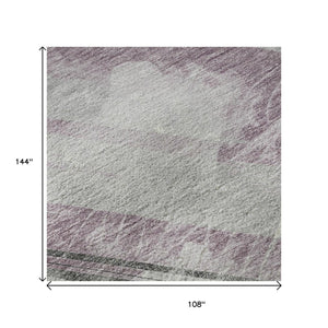 HomeRoots 9' X 12' Stylish Lavender Gray & Silver Striped Washable Area Rug with UV Protection & Durability 694289