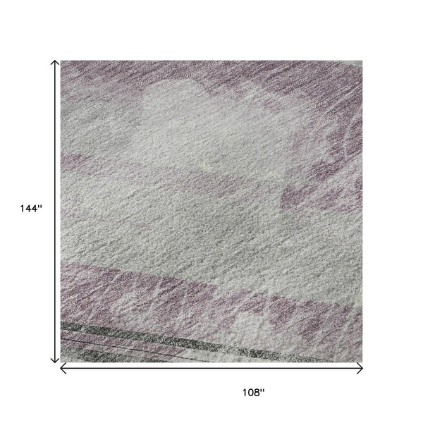 HomeRoots 9' X 12' Stylish Lavender Gray & Silver Striped Washable Area Rug with UV Protection & Durability 694289